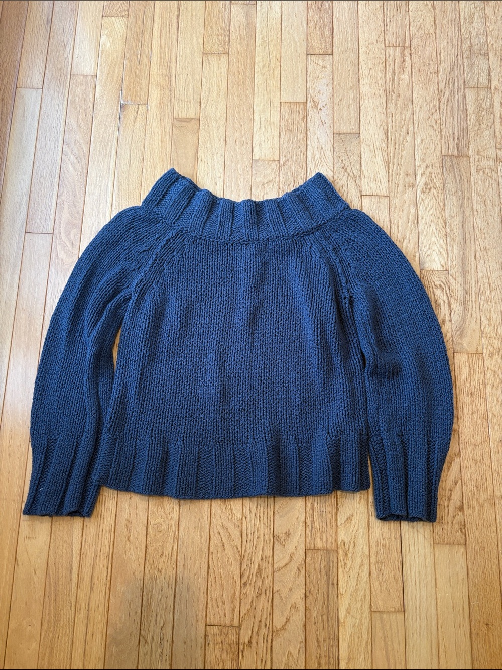 Free People Cozy Navy Off-Shoulder Knit Sweater